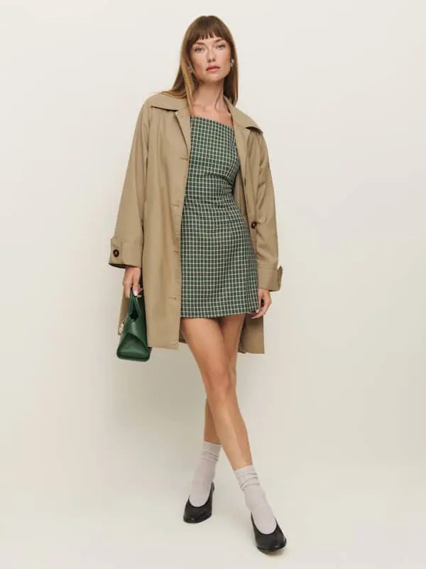 Nwot Reformation Phillipa Green Plaid Mini Dress Square Neck A-Line Size 8
